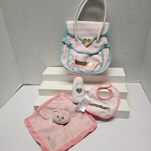 Baby Doll Luvabella Nursery Bag Lovey Pink White Plush Bottle Bib
